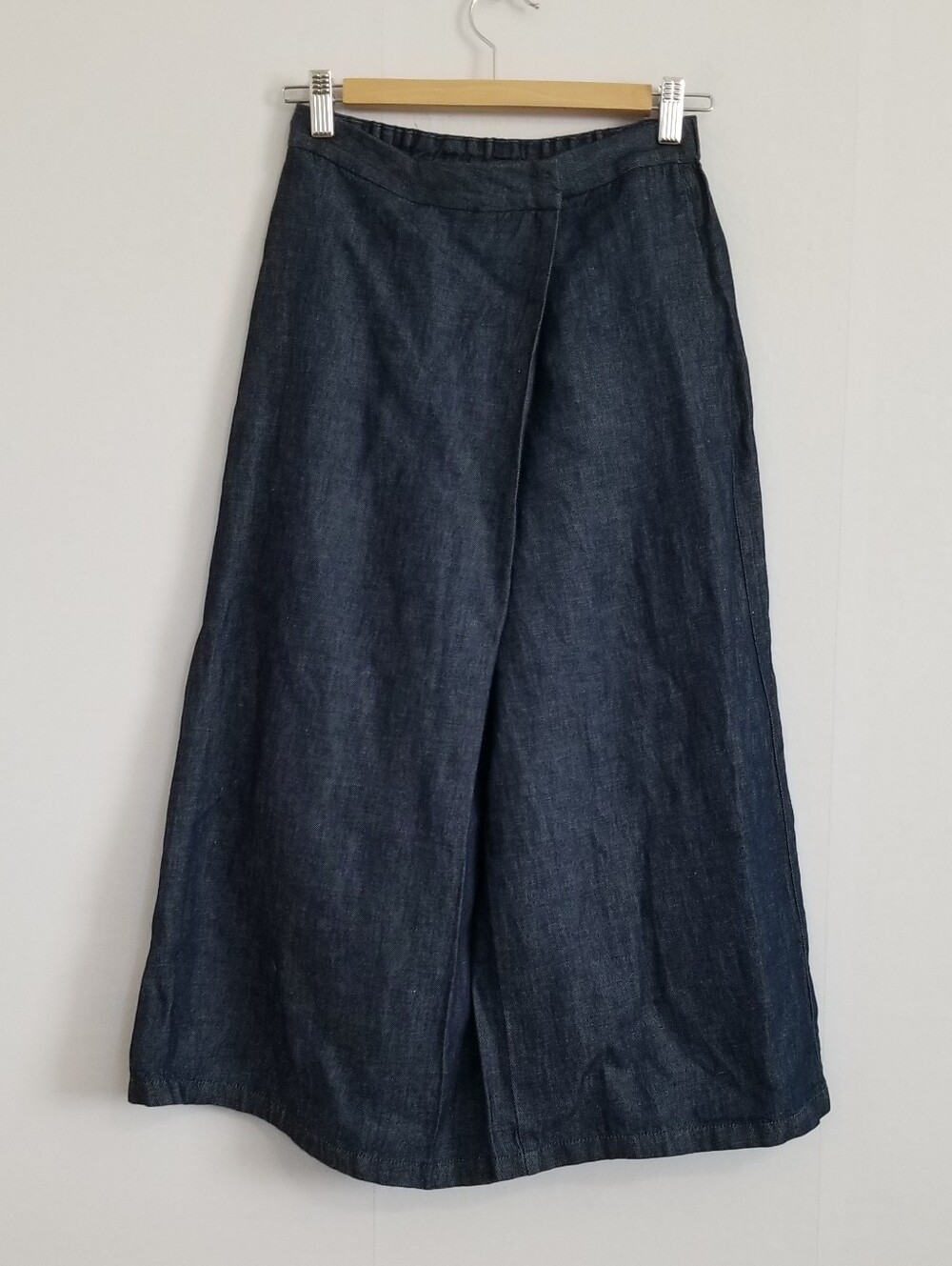 NWT Muji Dark Wash Denim Wrap Around Wide Dress Trousers Size XS